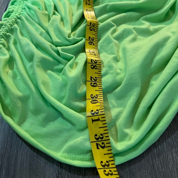 Green, lime Mini dress,Halter scoop neck,self tie ruched sides, Bodycon,Large - Picture 8 of 10